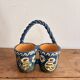 Double Pot Pottery Ceramic Terracotta Blue Bird Alsace Twisted Handle