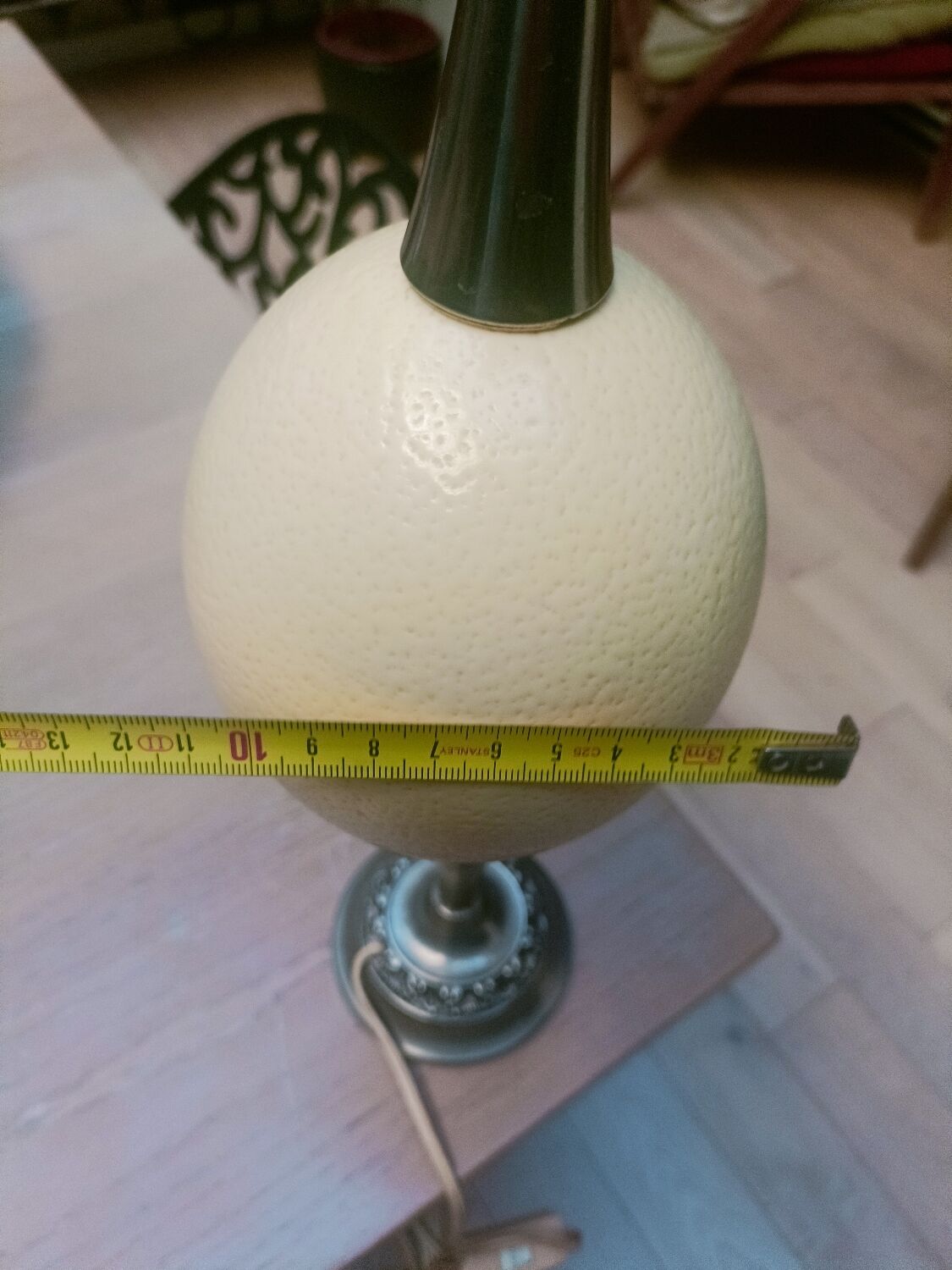 English lamp base, ostrich egg
