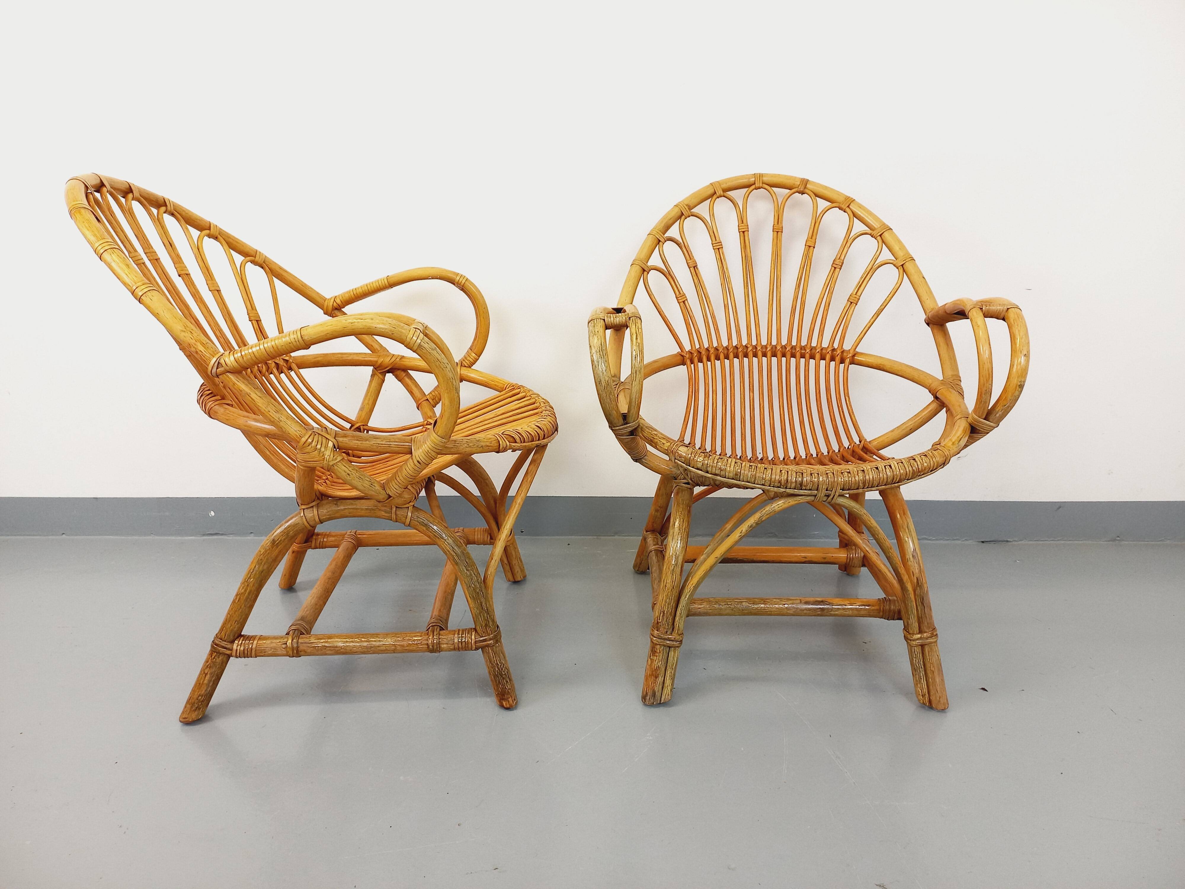 Pair of vintage rattan armchairs from the 60s