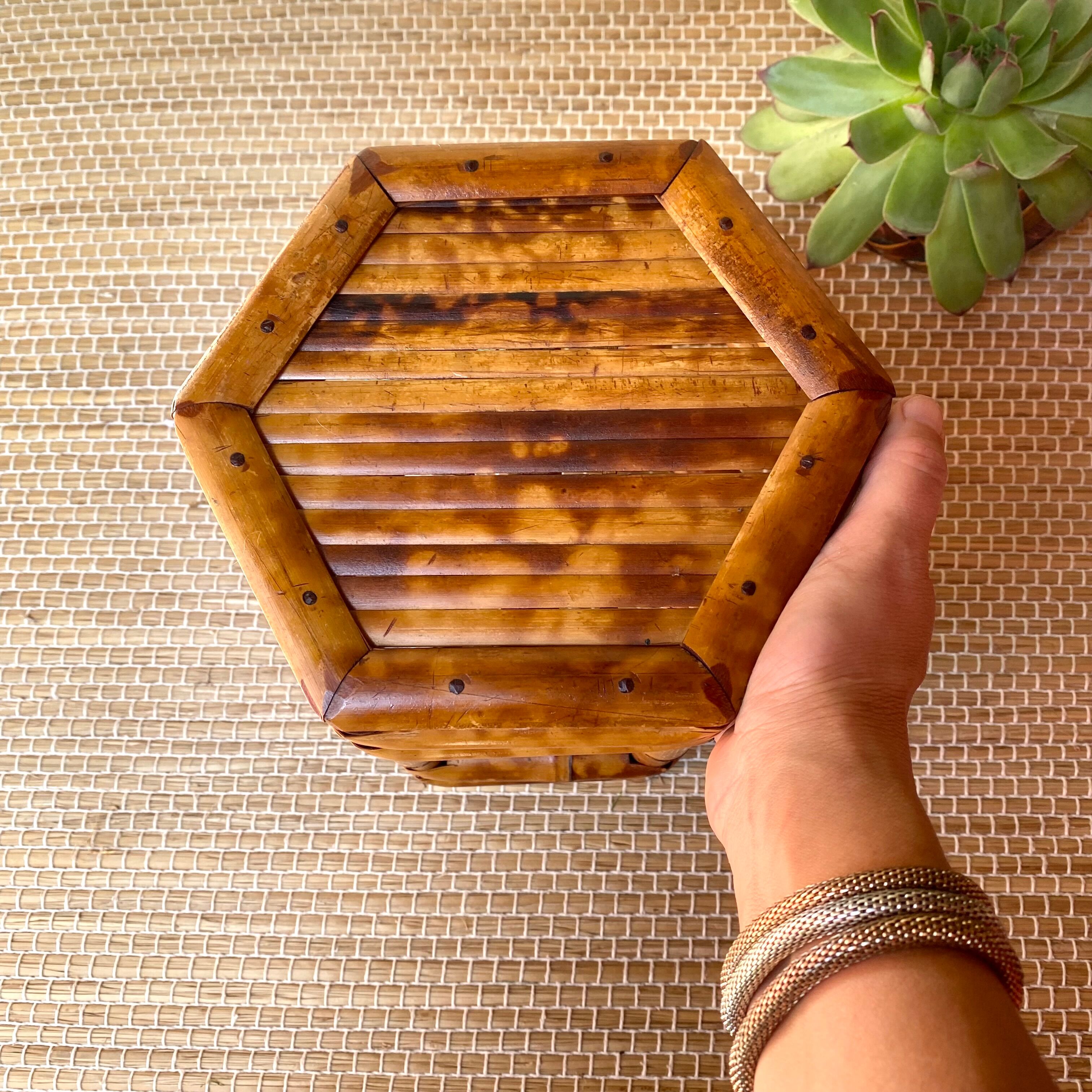 Bamboo plant-holder stool