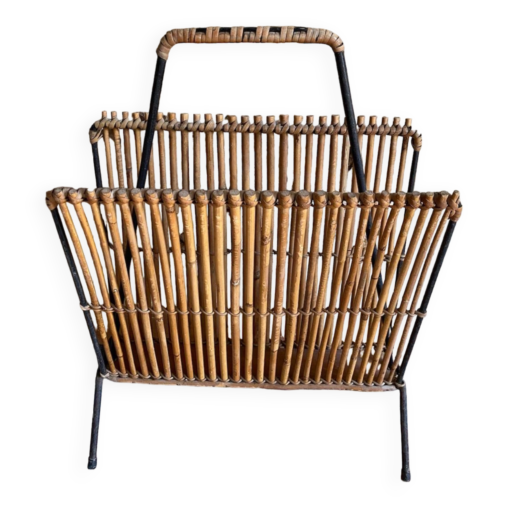 Modernist rattan magazine holder audoux minnet style