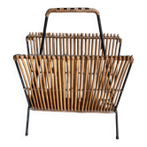 Modernist rattan magazine holder audoux minnet style