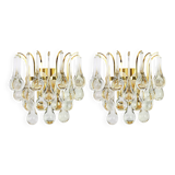 Large pair of gilt brass and crystal wall lights by Palwa, Germany, 1970s.