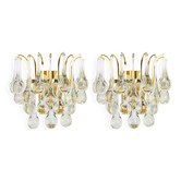 Large pair of gilt brass and crystal wall lights by Palwa, Germany, 1970s.
