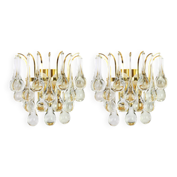 Large pair of gilt brass and crystal wall lights by Palwa, Germany, 1970s.
