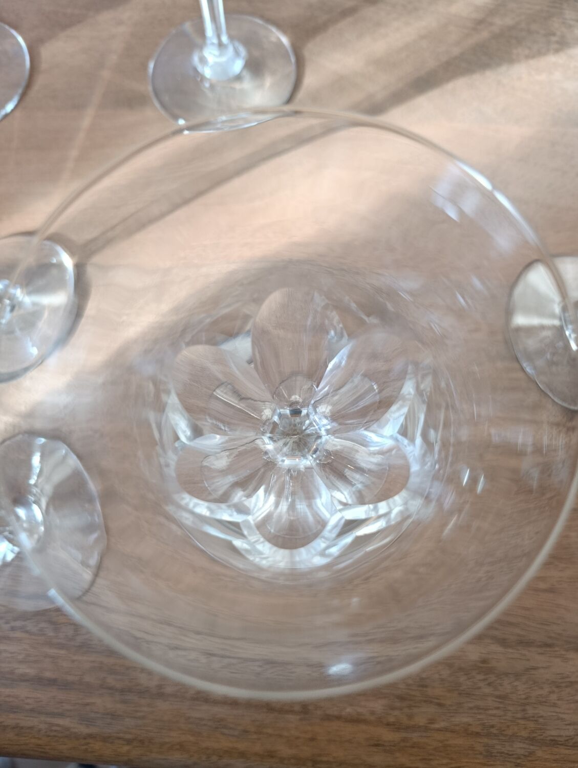 6 crystal water/wine glasses with flat ribs, vintage