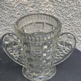 Angel wings vase, in transparent glass with art deco relief pattern