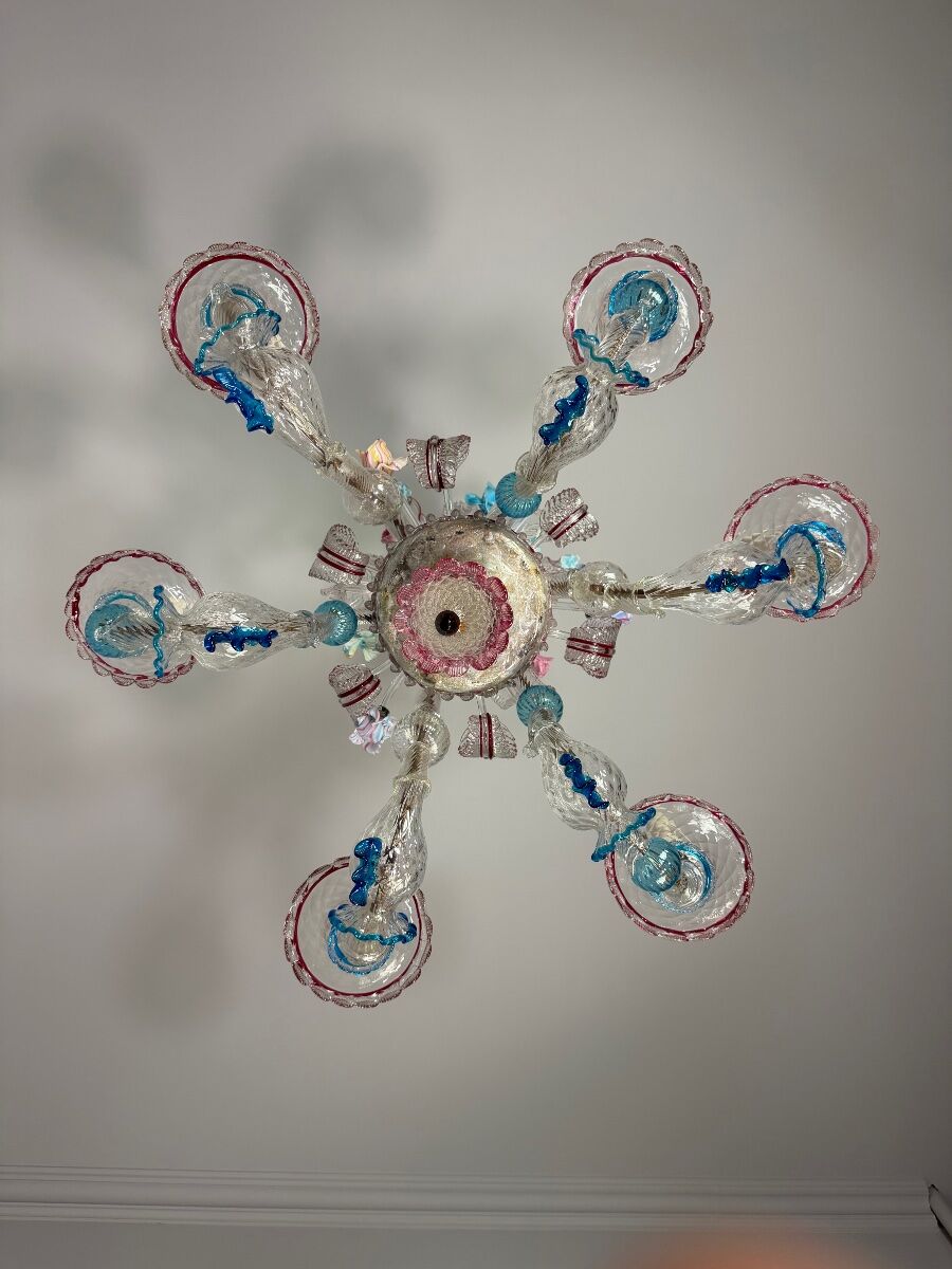 Venetian Rezzonico chandelier in multicoloured Venetian glass circa 1900