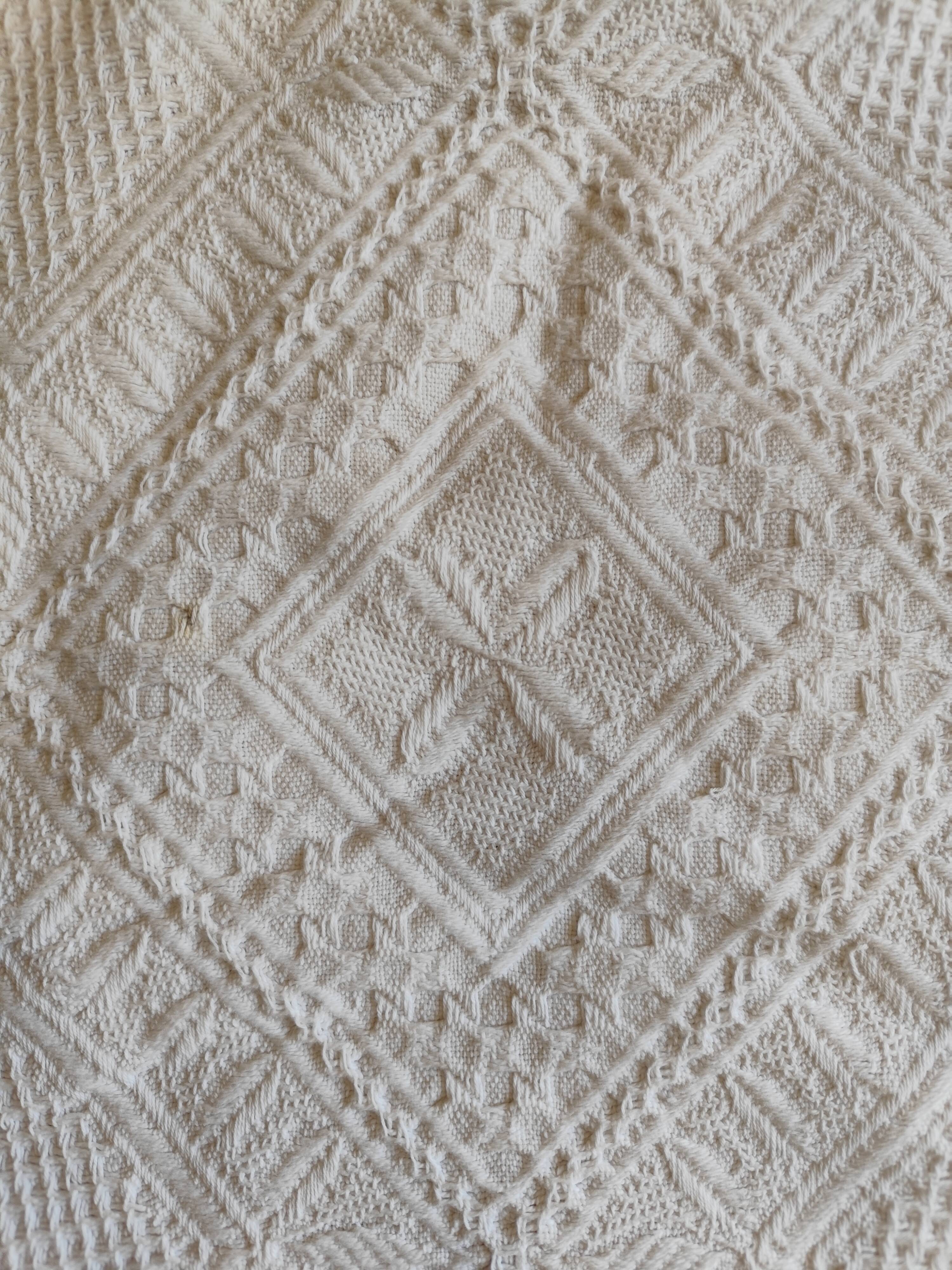 White cotton bedspread, vintage woven cotton bed throw.