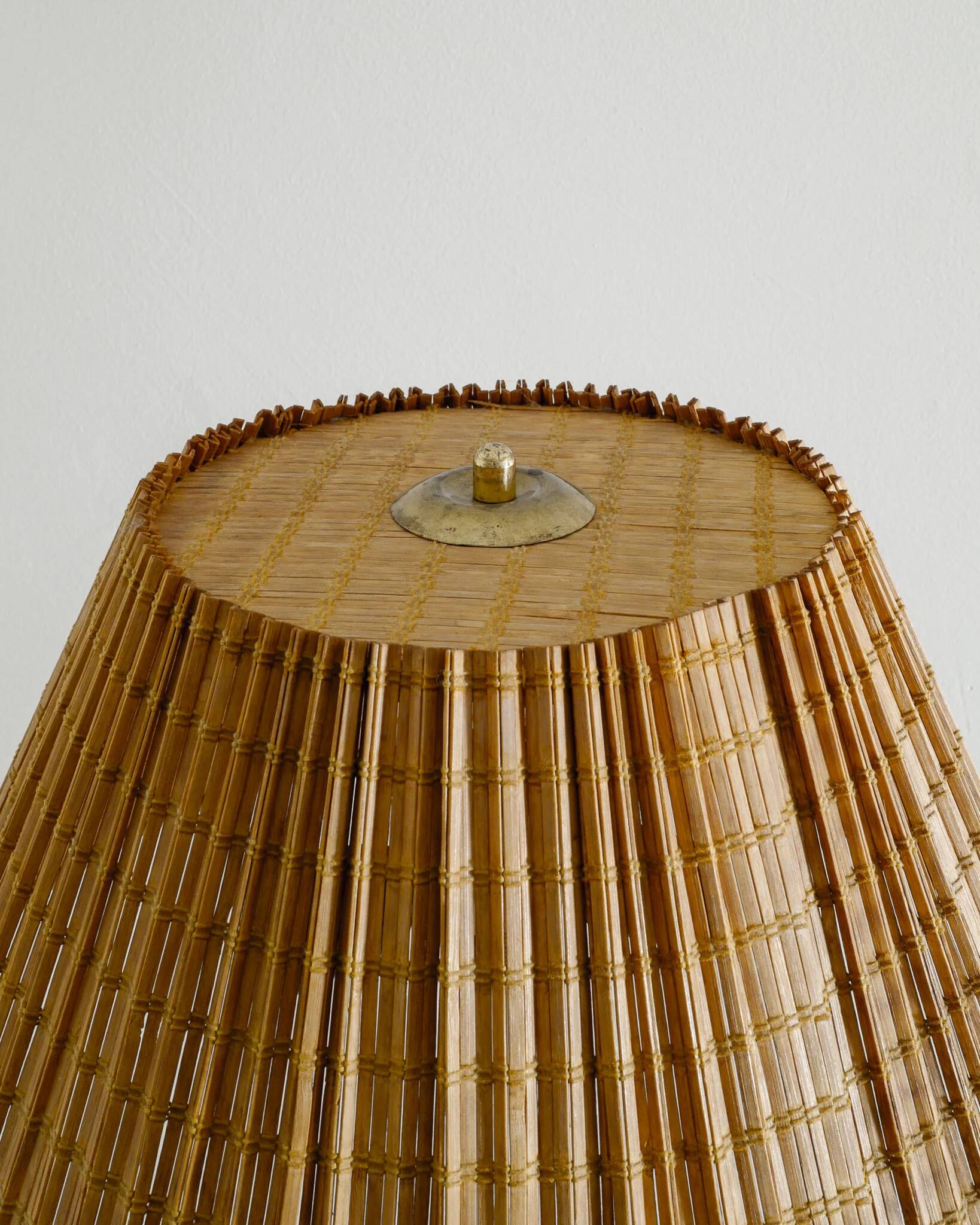 Finnish Mid Century Metal Floor Lamp in Rattan by Lisa Johansson-Papé, 1940