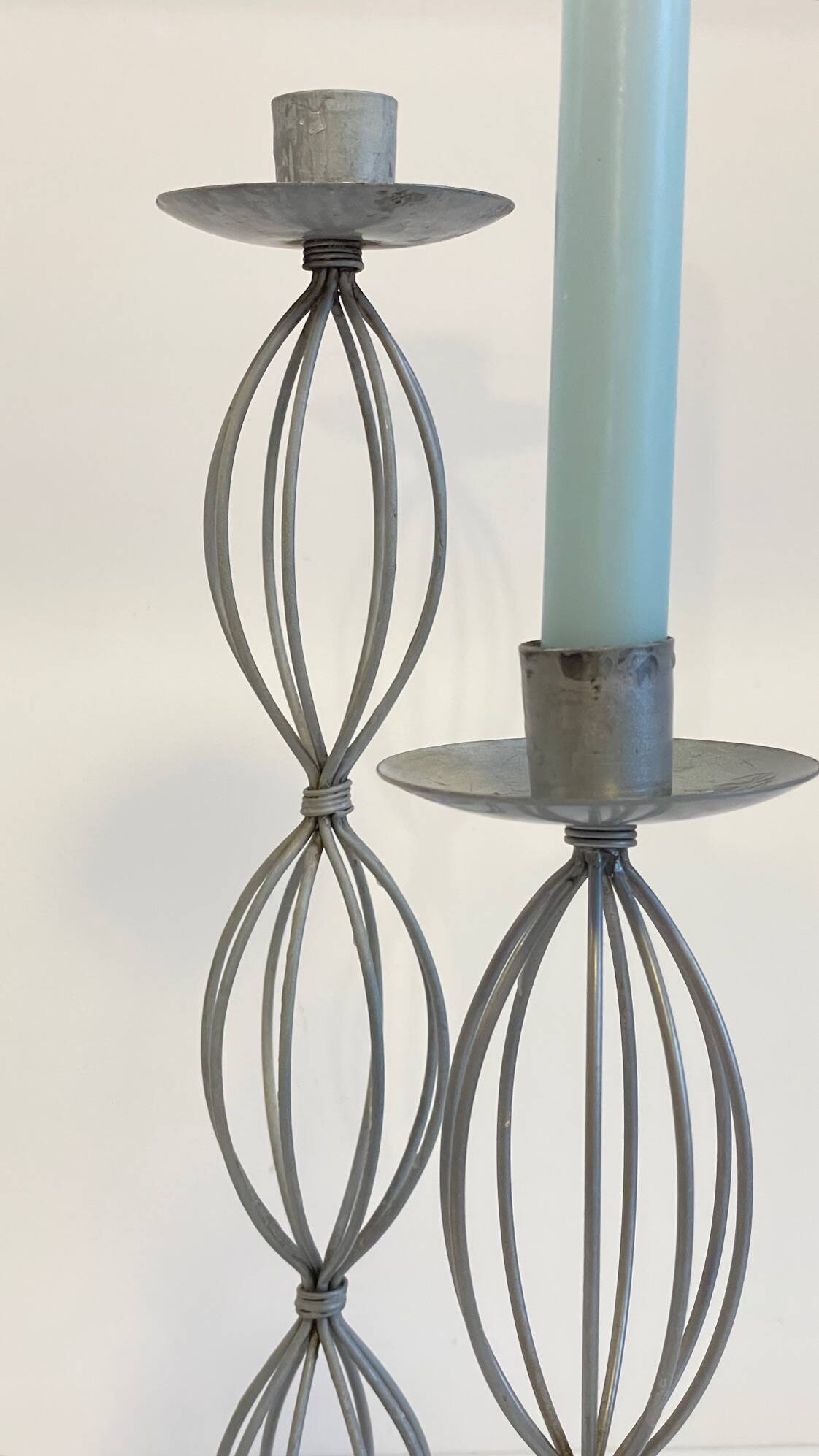 Geometric METAL CANDLE HOLDERS Patinated Gray
