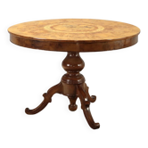 Round walnut table with marquetry of Vittorio Emanuele II