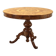 Round walnut table with marquetry of Vittorio Emanuele II