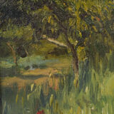 Impressionist oil of villa and palm trees