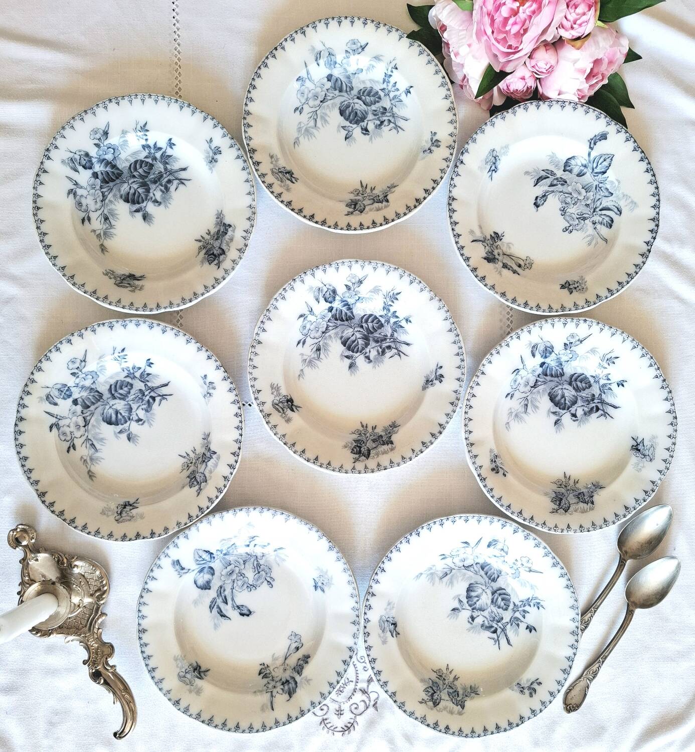 Antique earthenware soup plates