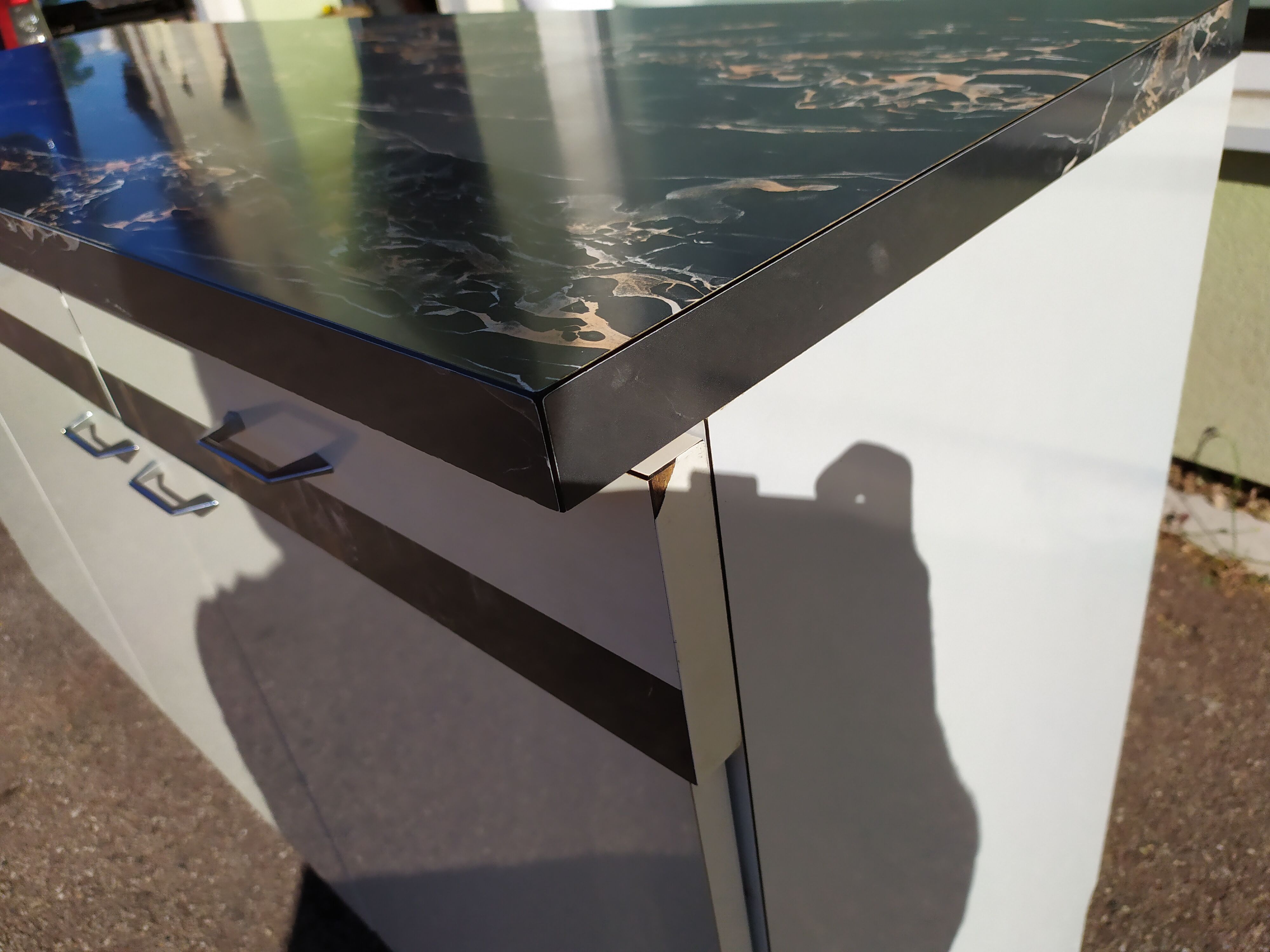 Buffet bahut de cuisine en formica marbre noir - vintage