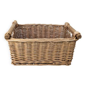 Panier Vintage Anse Rangement Mid Century Panier en osier tressé marron Travail manuel Hygge Skandi