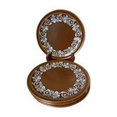Lot de 4 assiettes à dessert en grès peintes à la main années 70