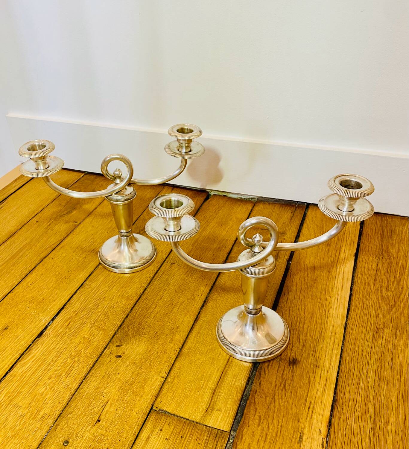Magnificent pair of Chritofle candlesticks, Royaumont model - 1950s