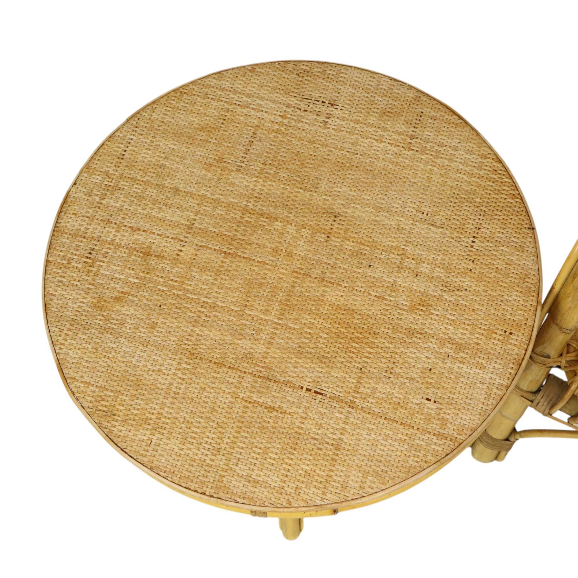 Italian rattan armchair, French Riviera style; Bohemian style side table