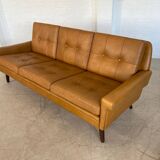 Vintage danish retro svend skipper 3 person sofa in light cognac leather