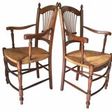 Pair of straw and cherry armchairs
