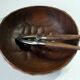 Handmade teak serving bowl with a nutcracker as a set, vintage from the 1960s