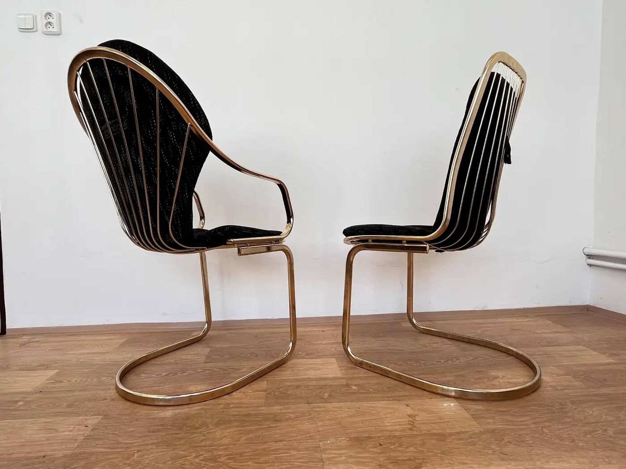 Pair of mid-century brass chairs designed by Gastone Rinaldi, Italy, 1970s