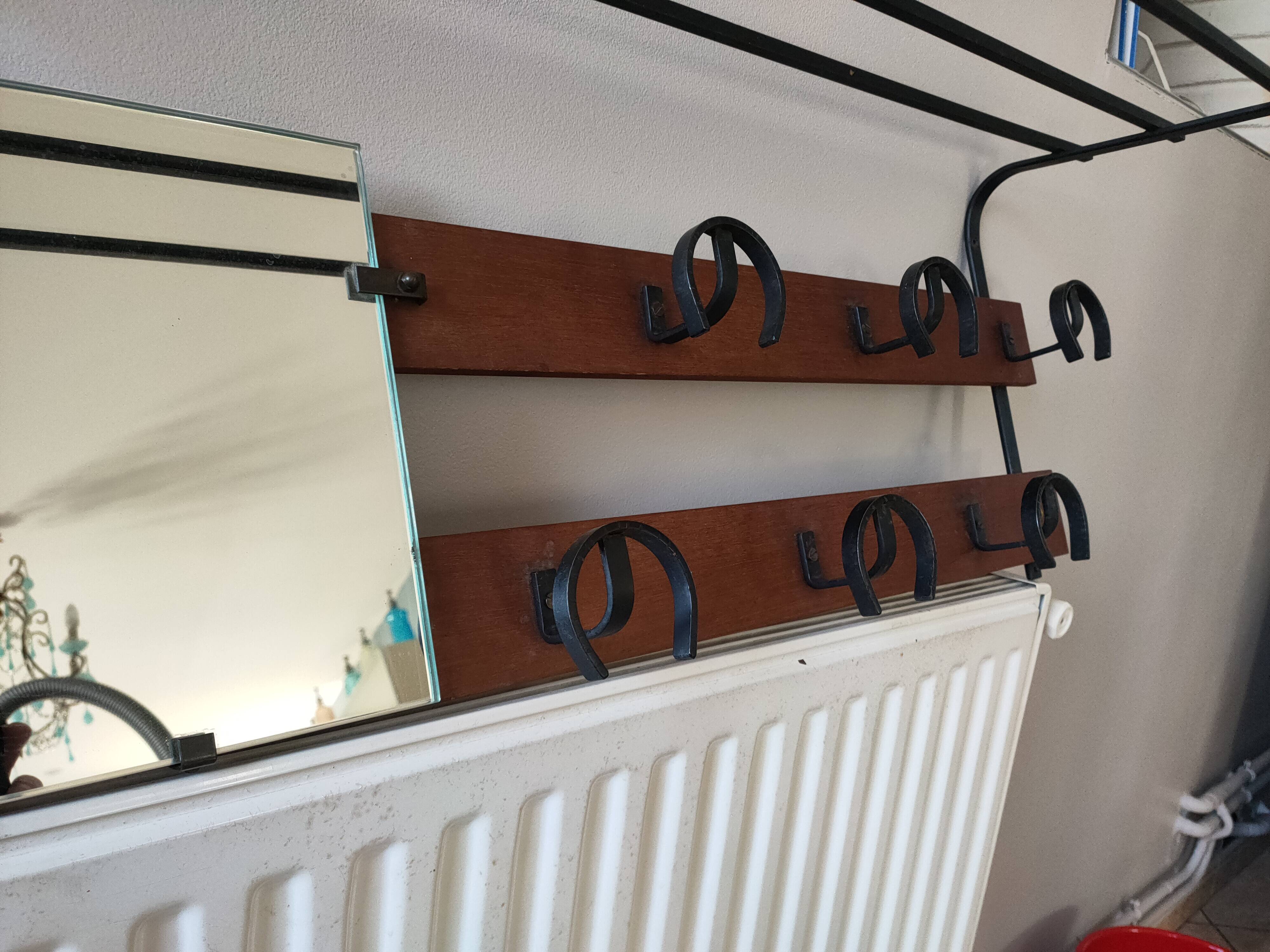 vintage teak coat rack with 6 hooks