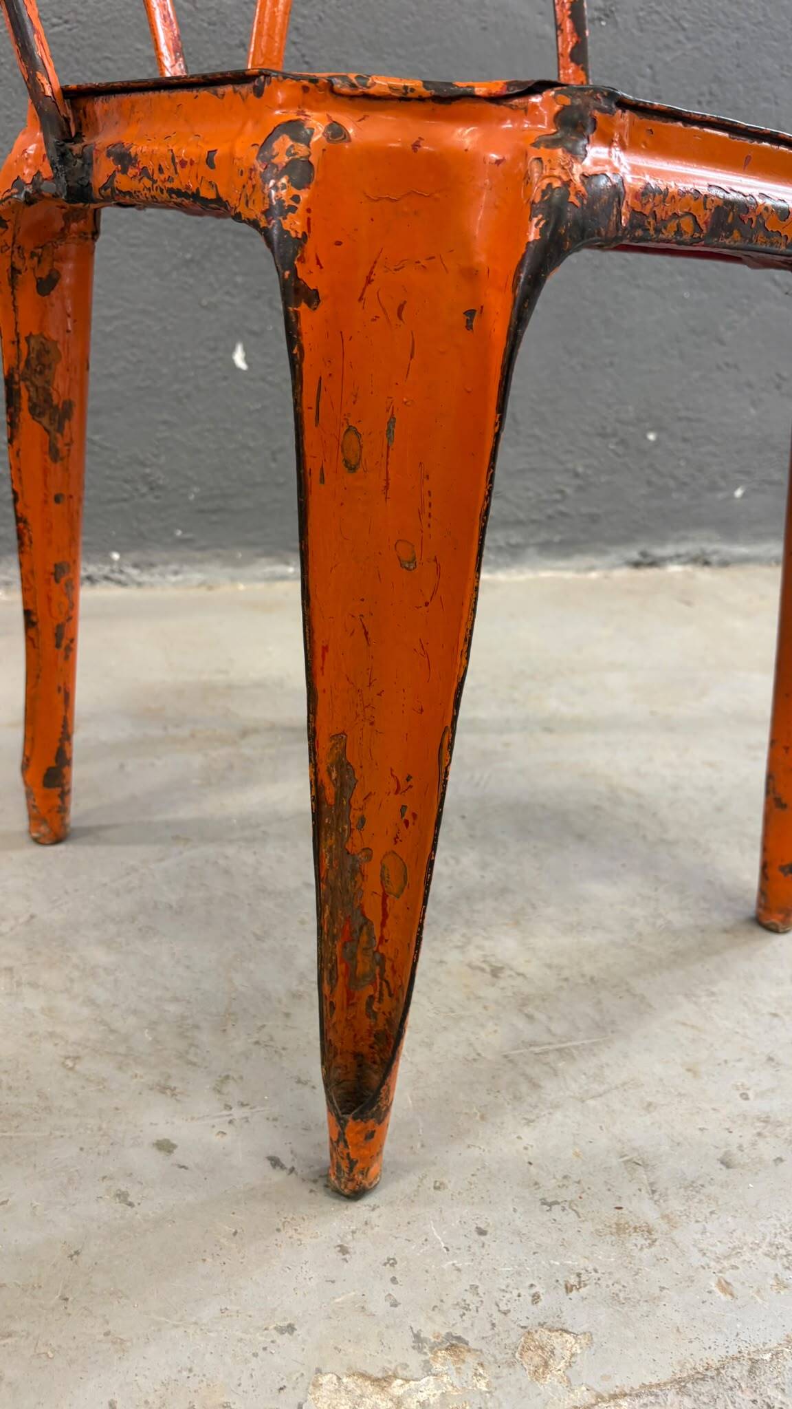 Set of 6 industrial metal dining chairs by Joseph Mathieu, painted steel, 1920s, France