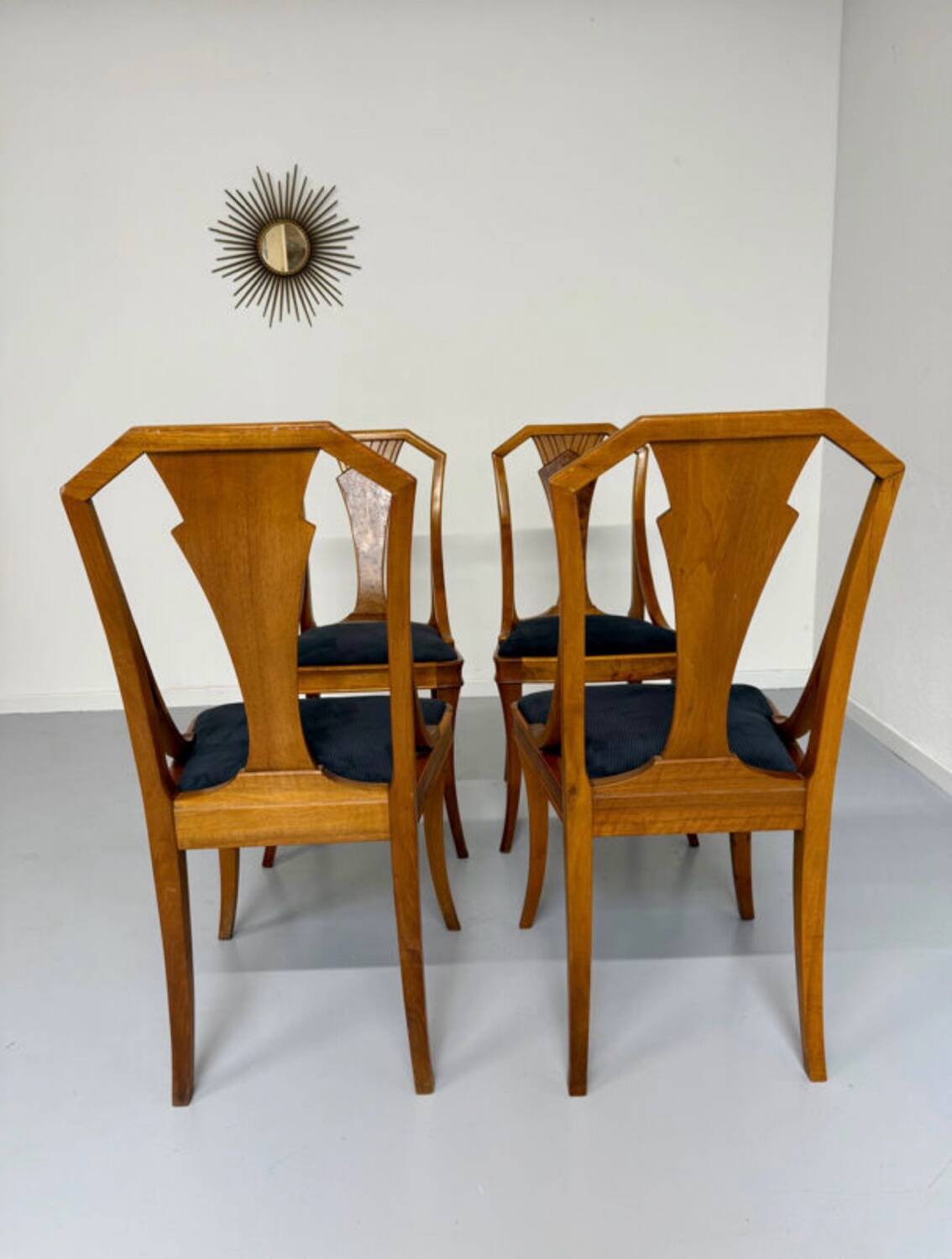 4 walnut burl wood chairs from the 1920s Art Nouveau period.