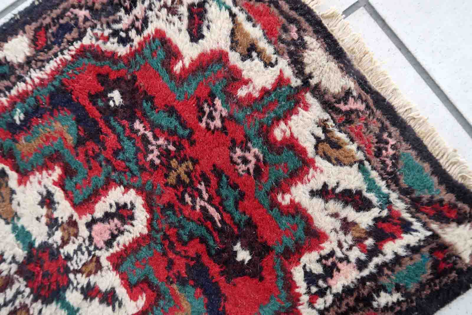 Vintage persian carpet hamadan handmade 43cm x 63cm 1970s