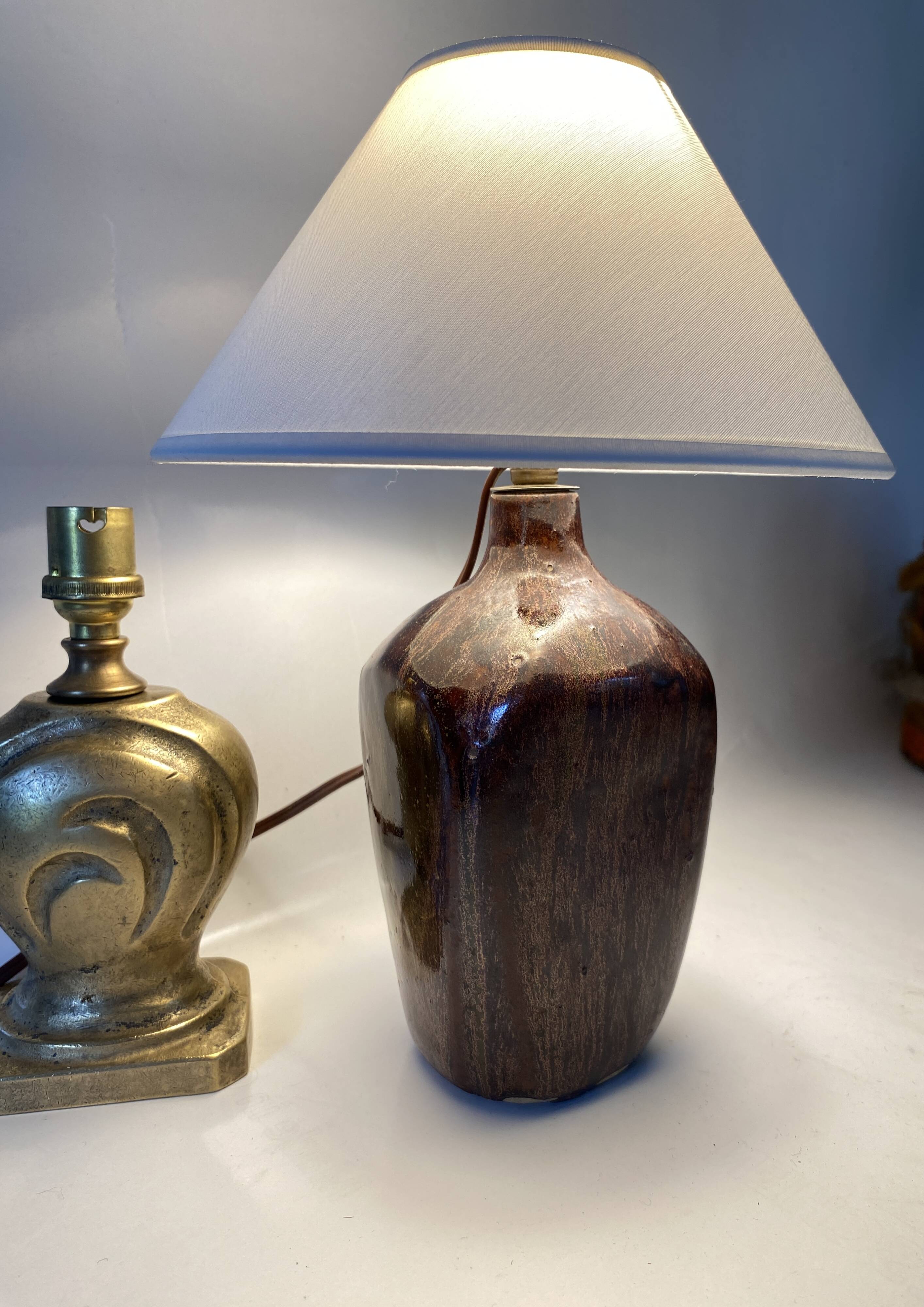 Ceramic lamp, fabric cable, cotton lampshade