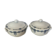 Pair of old sweet jars with a blue and green pattern.
