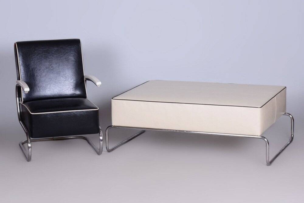 Bauhaus Stool or Coffee Table in Chromed Steel, Czechia, 1930s