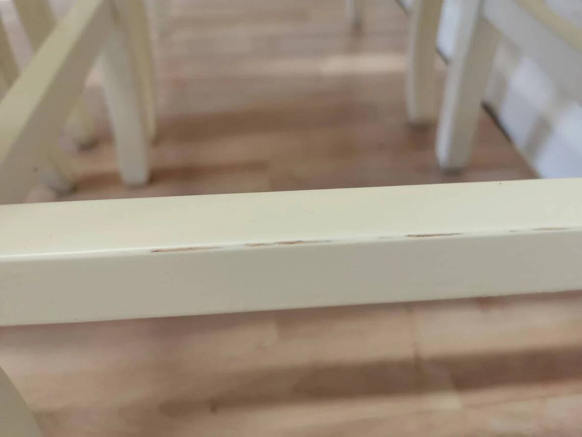 Set of 4 Vintage White Wooden Stools with Thatched Seats - 1970s Yugoslavia