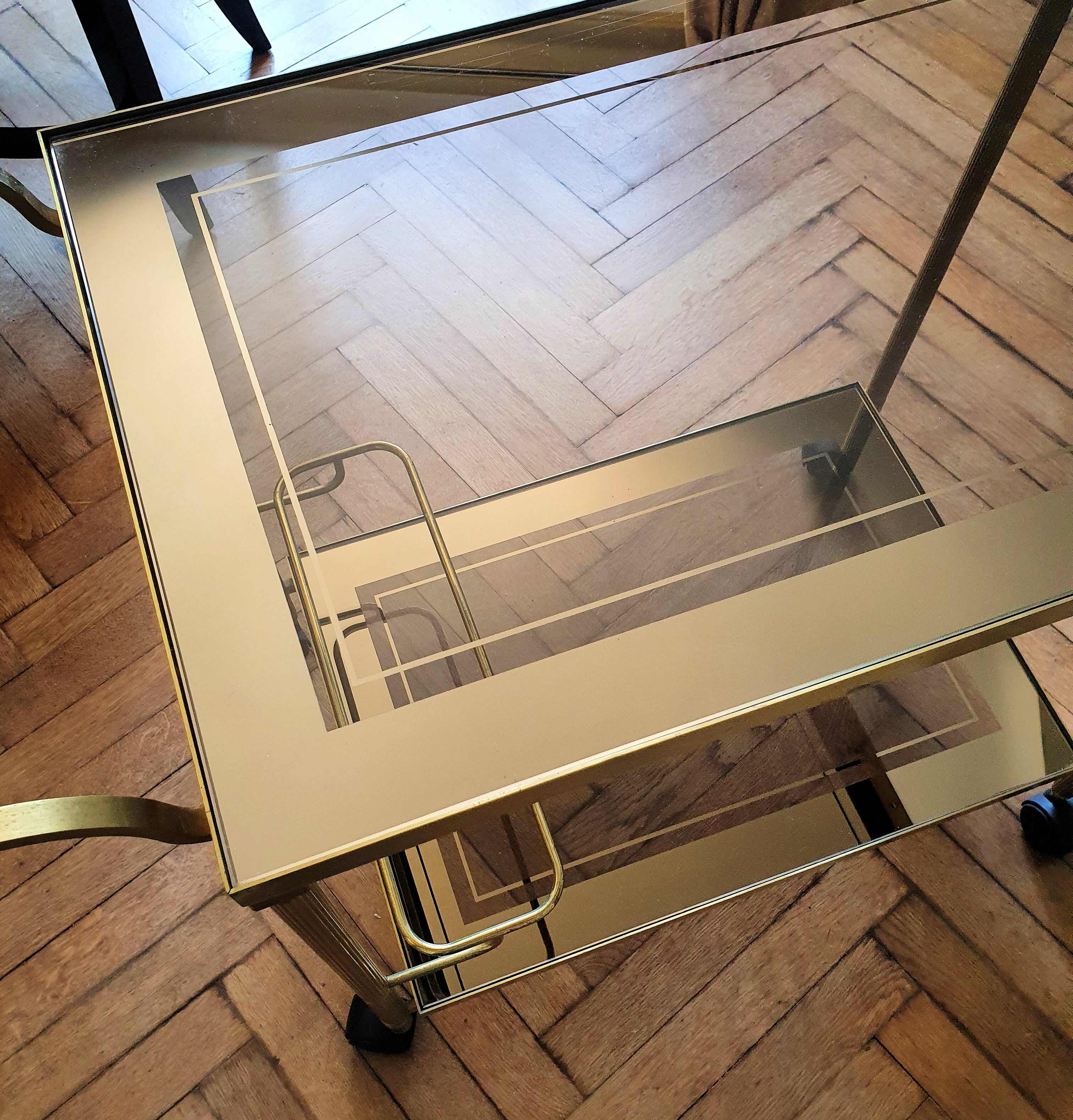 Belgo Chrom serving trolley in gold metal from the 60s/70s