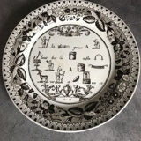 Lot of 5 plates in earthenware of choisy-le-roi, p&h, decoration of rébus, xixth