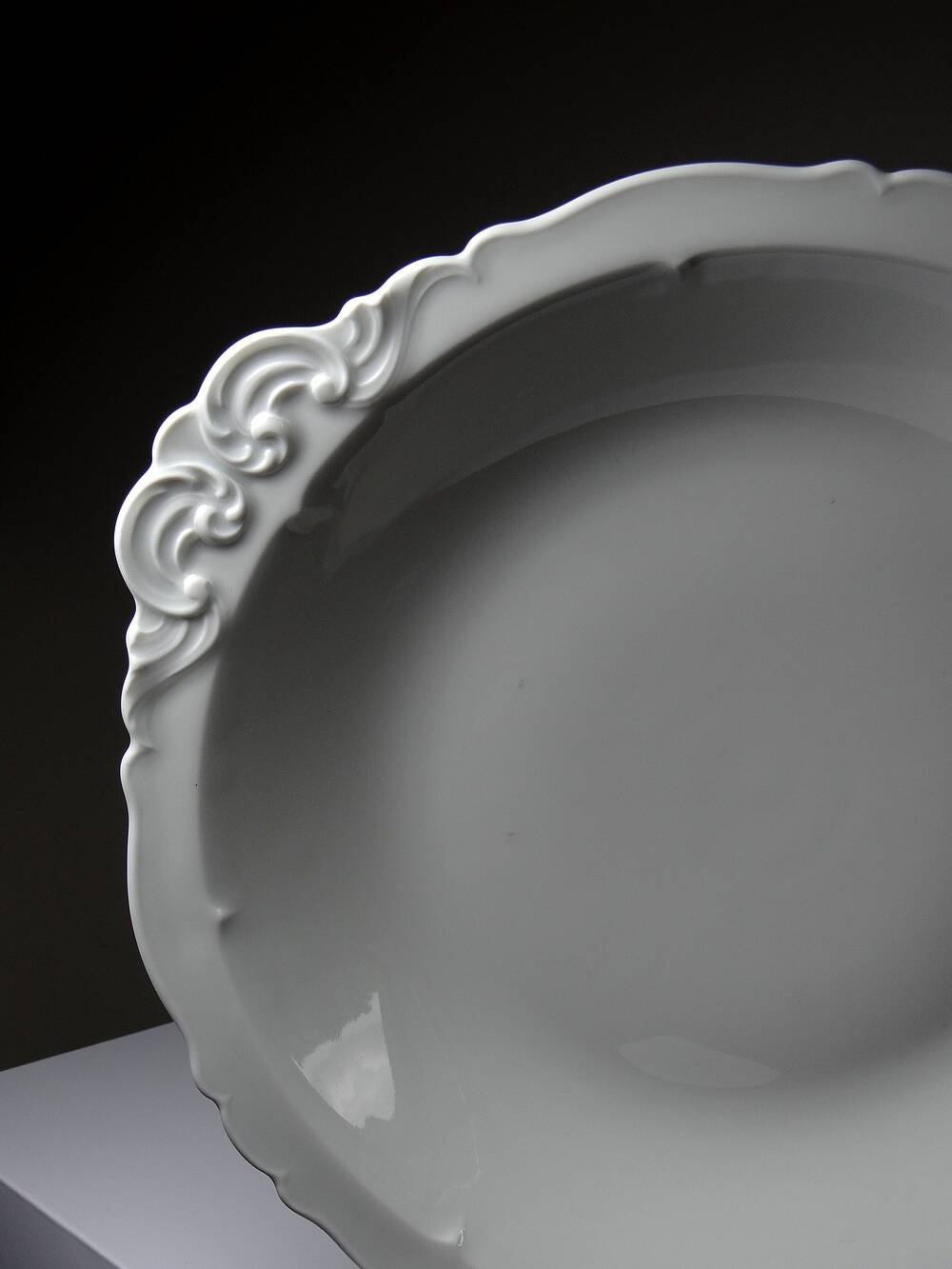 Large hollow serving dish, fine white Limoges porcelain, vintage/antique