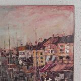 Painting of a cityscape with a harbour, Harry Dedic, 1960s