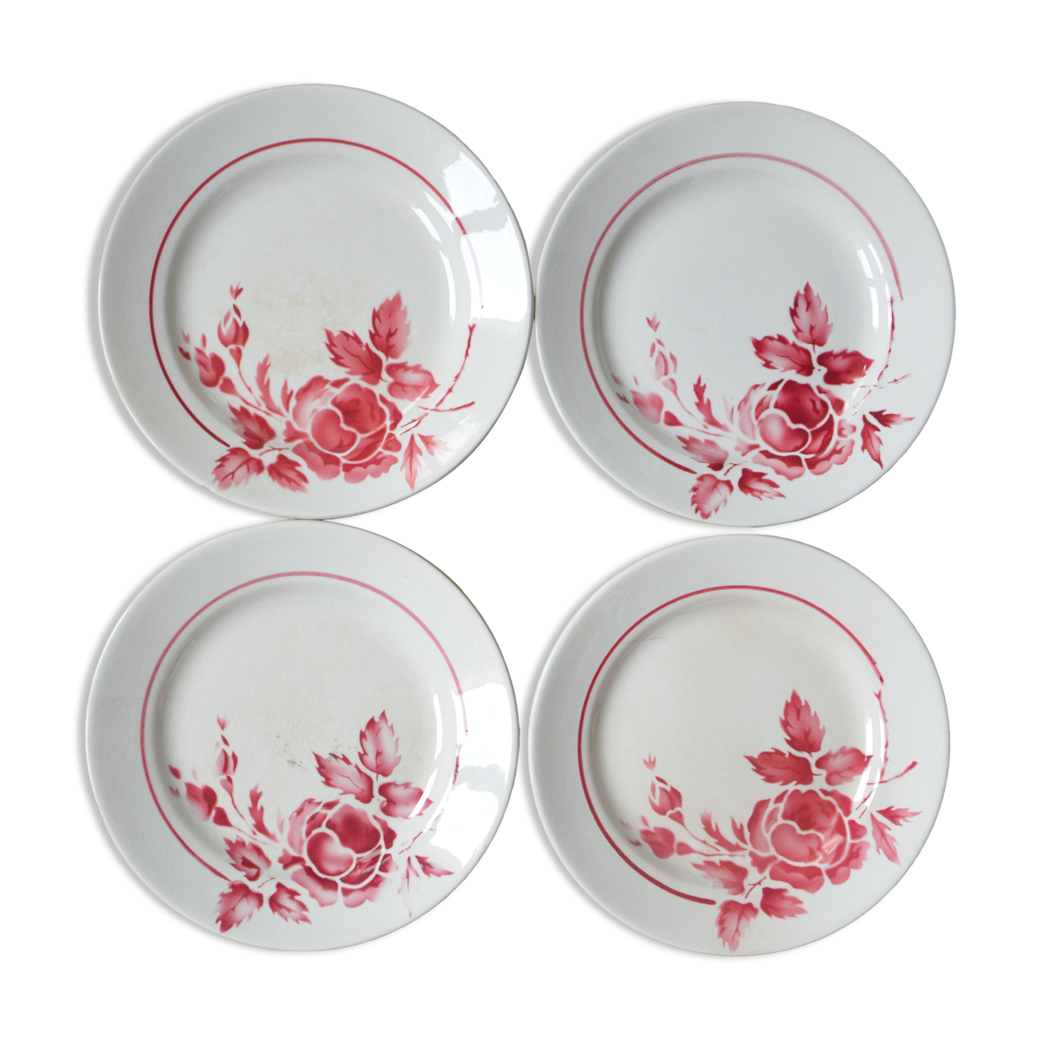 Lot de 4 assiettes Sarreguemines, collection Roseraie