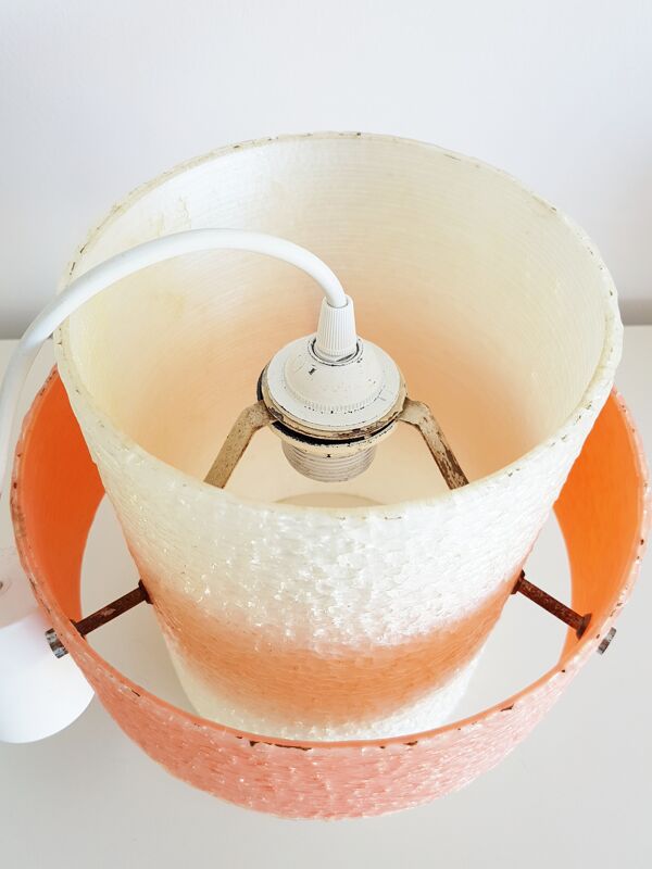 Suspension en résine blanche & pamplemousse 1960 vintage 60's