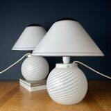 White Murano table lamps, 1970s, set of 2