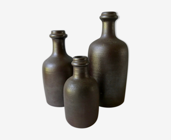 Lot de 3 bouteilles en grès Turgis, années 70