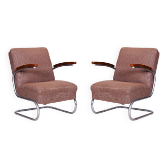 Paire de fauteuils bruns restaurés Bauhaus, Mücke - Melder, Tchéquie, années 1930