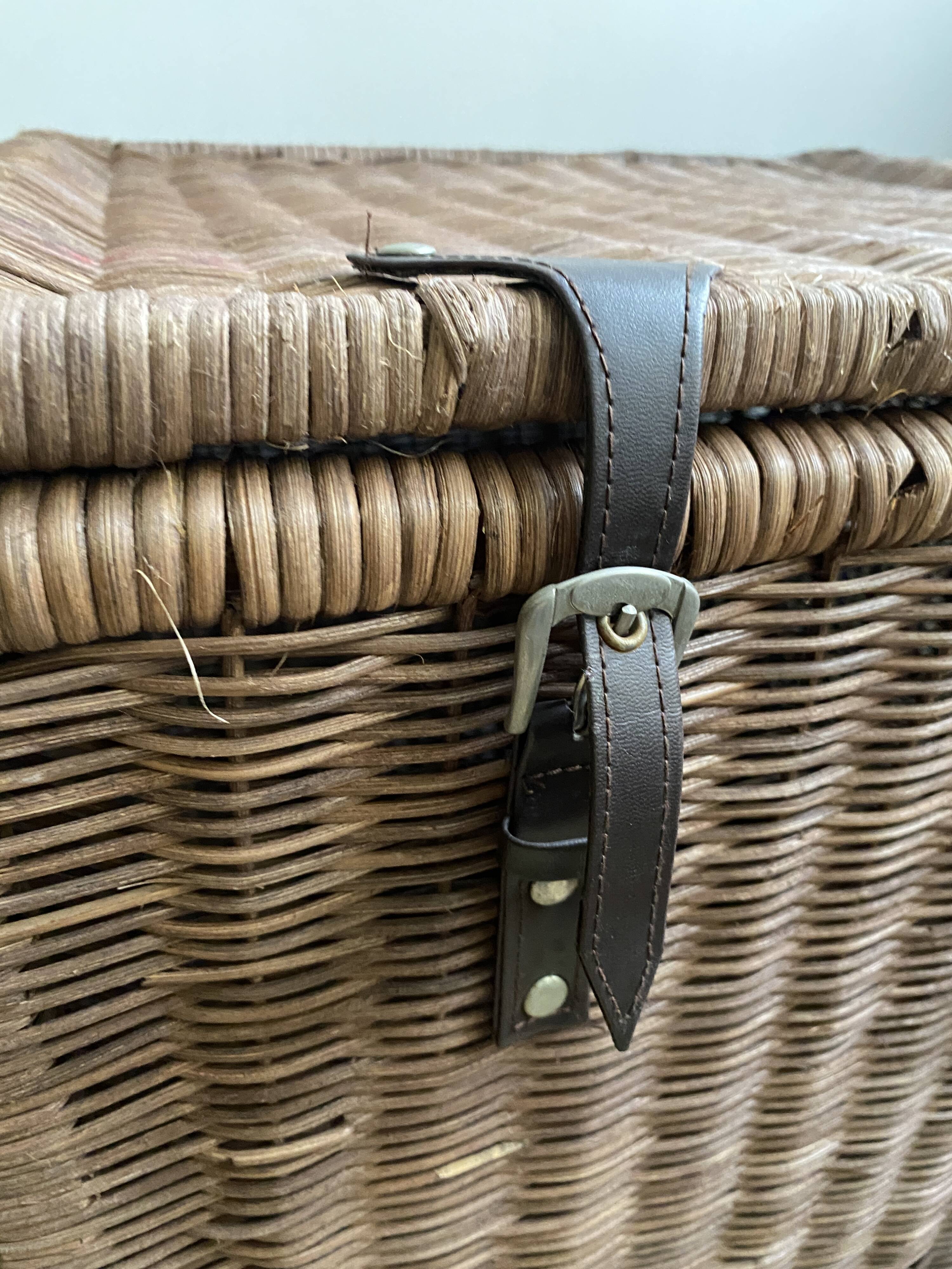 Set of two large trunks, vintage wicker storage chests
