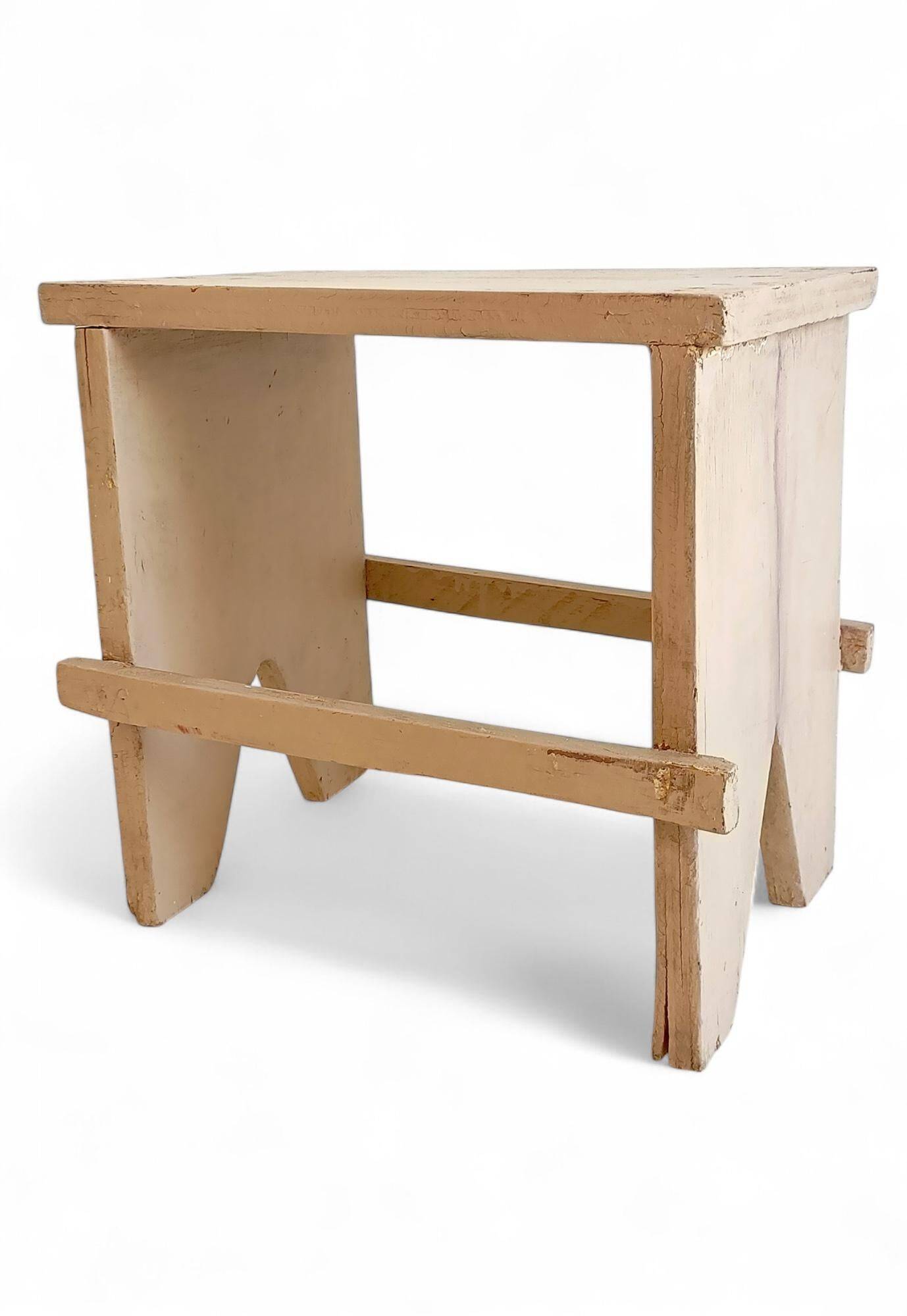 Rustic Spanish Milking Stool, Handcrafted Wood, Original Patina, 1940s