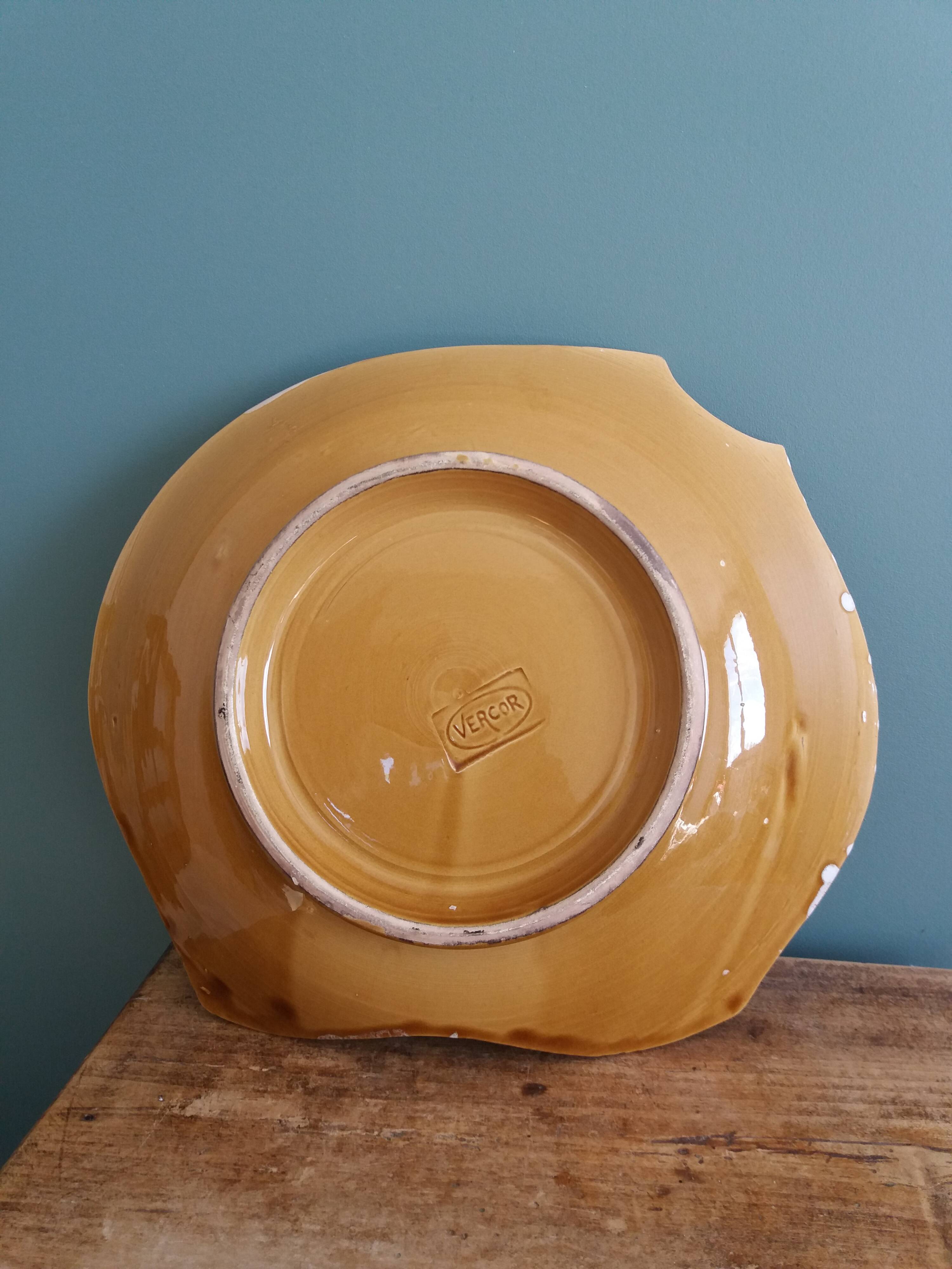 Fruit bowl, ceramic dish Vercor Vallauris style 60s 70s