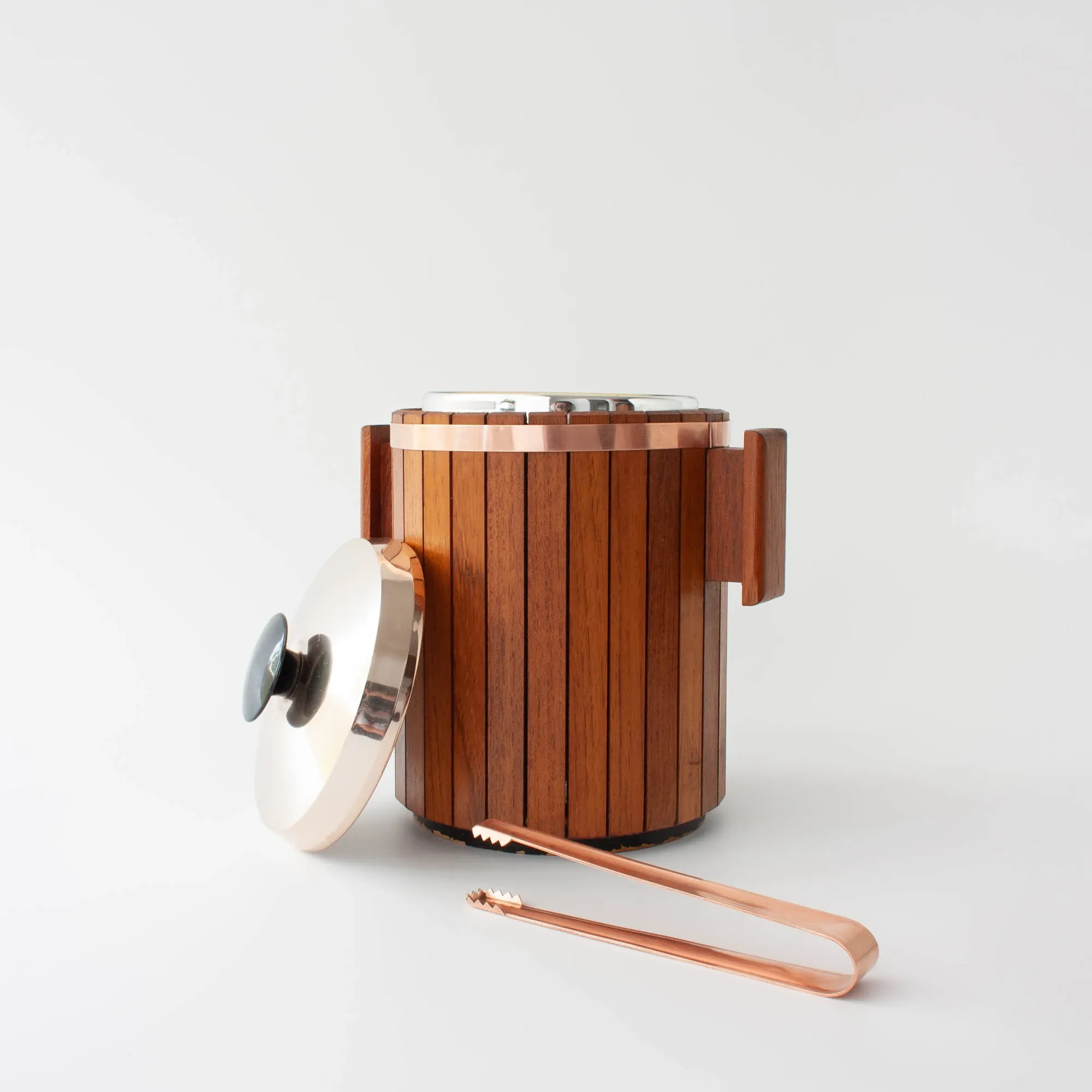 Vintage Danish Wood Ice Bucket with Copper Details, 1960's
