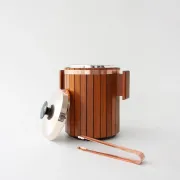 Vintage Danish Wood Ice Bucket with Copper Details, 1960's